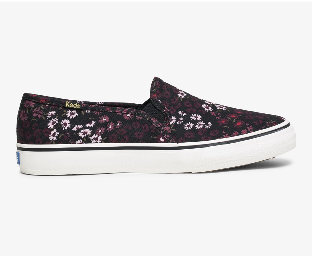 Keds Womens Slip Ons Black/Multicolor - Washable Double Decker Floral - 528ETXOZC